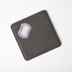 Square Gray Laserable Leatherette Bottle Opener Coaster
