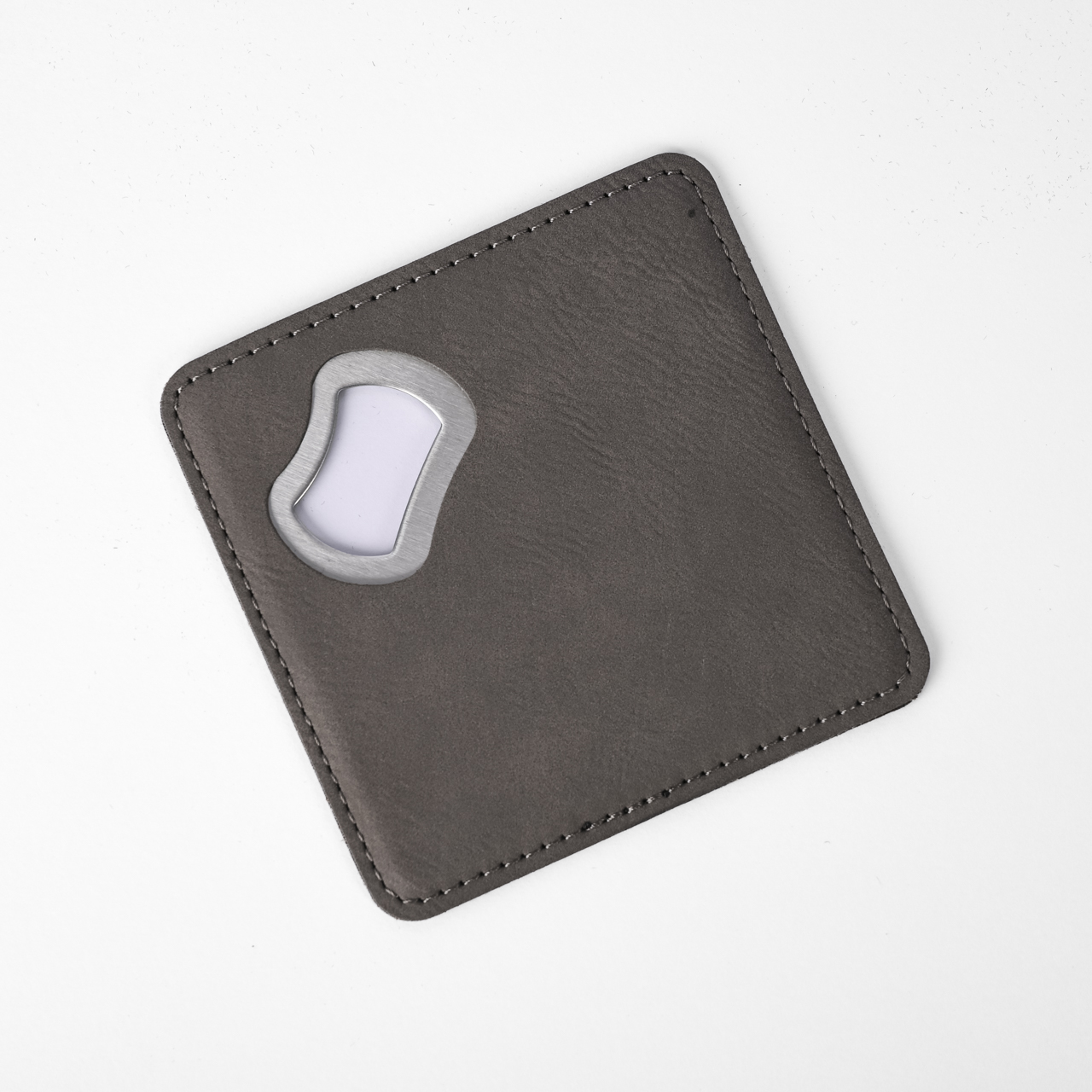 Square Gray Laserable Leatherette Bottle Opener Coaster