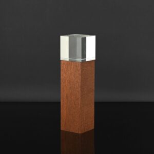 Wooden tower with glass- 9.5"H x 4" w x 2.25" d